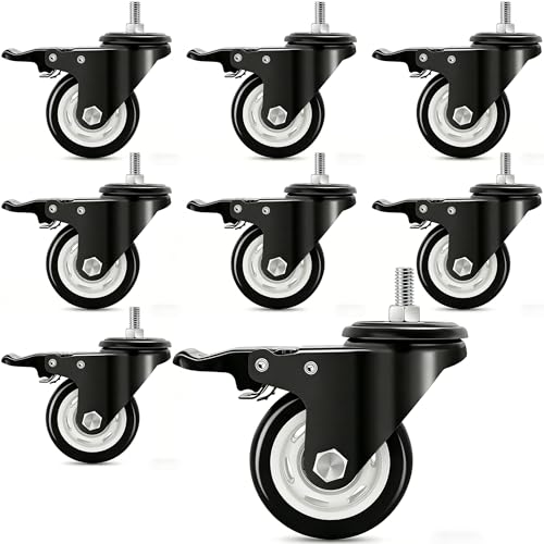 Stem Caster Wheels 3inch Locking Casters Set of 8 Metric M10 25mm Threaded - size: 3Inch x M10 x 25mm