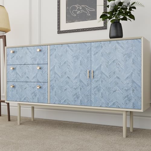 VaryPaper 32"x354" Light Blue Herringbone Peel and Stick Wallpaper Grasscloth Wallpaper for Bedroom Bathroom Waterproof Removable Self Adhesive Vinyl Faux Grass Cloth Contact Paper for Cabinets Desk - size: 32" x 354"