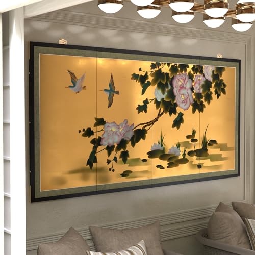 Red Lantern Lily Pad Pond on Gold Leaf - color: Lilly Pad Pond