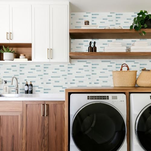 STICKGOO Thicker Peel and Stick Backsplash Tile for Kitchen and Bathroom - color: Blue,White