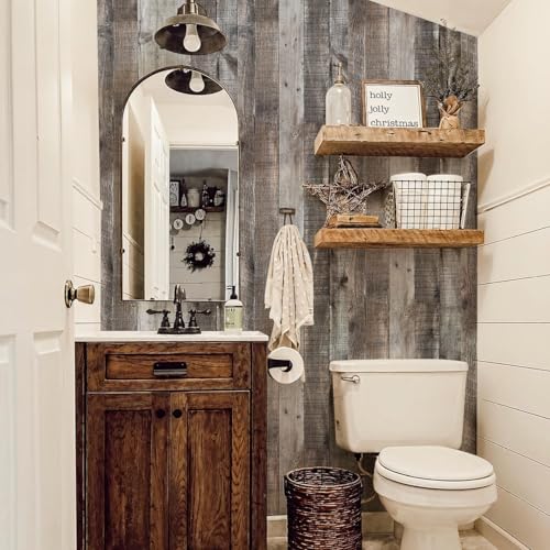 Livebor Gray Shiplap Peel and Stick Wallpaper Wood Wallpaper 17.7”x 236.2” - color: Dark Gray, size: 17.7" x 236.2"