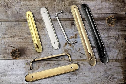 Goo-Ki 2 Pack Brushed Satin Nickel Bar Cabinet Pulls with Backplate, 5 Inch Hole Center Kitchen Drawer Handles with Spacer Zinc Alloy Solid Hardwar - color: Brushed Satin Nickel, size: 5" Hole Center
