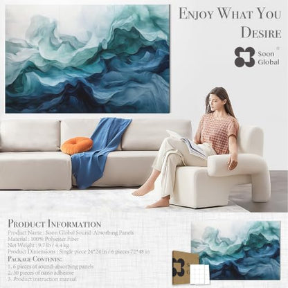 Soon Global Acoustic Wall Panels, Art Acoustic Panels, Aqua Dreams - color: Aqua Dreams, size: 72 X 48 Inches