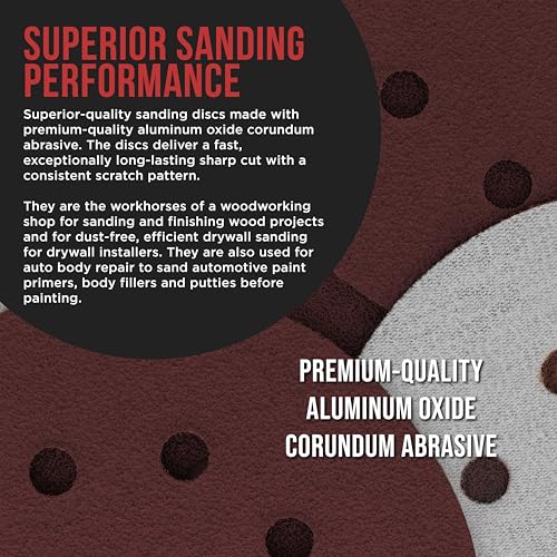 ProductionShop 5" Red 8-Hole Pattern Sanding Discs, 160 Disc Variety Pack, Grits 40, 60, 80, 100, 120, 150, 180, 220, 320, 400, 600, 800 - Hook & Loop Sandpaper, Random Orbital Sanders - Woodworking - style: Variety Pack 160