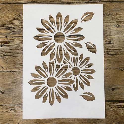 TIAMECH A4 Reusable Rustic Sunflower Floral Stencil for Painting - style: Rustic Sunflower Floral