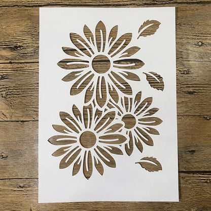 TIAMECH A4 Reusable Rustic Sunflower Floral Stencil for Painting - style: Rustic Sunflower Floral