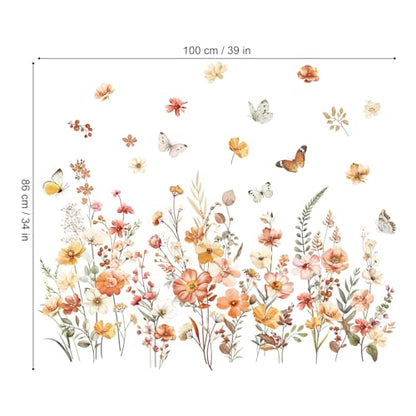 decalmile Boho Flower Garden Floral Butterflies Wall Decals Stickers - color: Wildflower