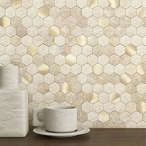 Peel and Stick Backsplash Hexagon Marble Tiles Beige 5pcs - color: Beige, size: 5sheets