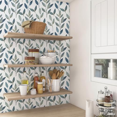 Modern Blue Leaf Peel and Stick Wallpaper 17.7" x 212.6" - color: Navy Blue/Gold, size: 17.7" x 212.6"