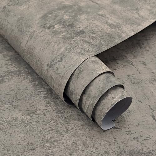 3yecao Grey Concrete Wallpaper Peel and Stick Gray Concrete Contact Paper - size: 16" x 354"