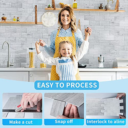 Art3d Peel and Stick Backsplash, Stick on Wall Tile, 10-Pack, White-Washed - color: White-washed