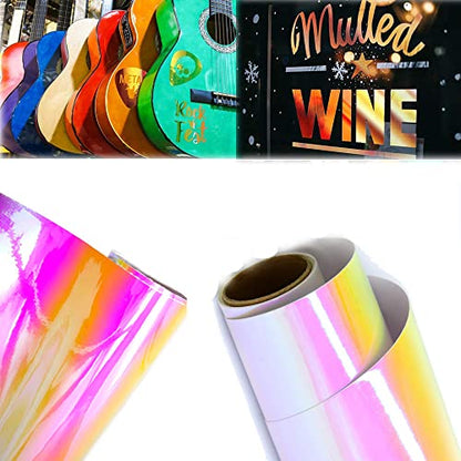 Holographic Rainbow Chrome Car Adhesive Vinyl Wrap Gloss Decal Sticker Film Sheet Air Bubble Free DIY Vinyl, Pink, 1ft x 4.5ft - color: Pink, size: 1ft x 4.5ft