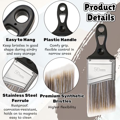 6 Pack 2 Inch Angled Paint Brush with Short Handle