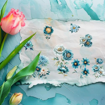 3 Sheets Teal Florals Rub on Transfers for Crafts, 12×6in