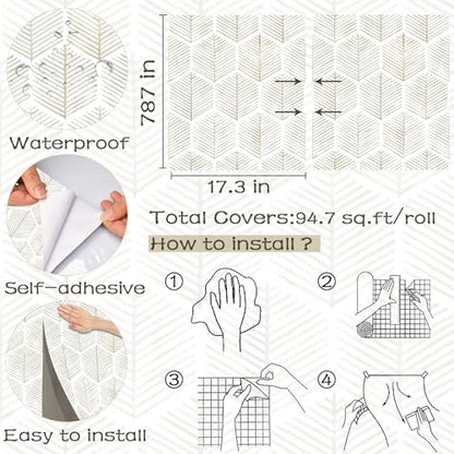 OSECAGE Geometric Peel and Stick Wallpaper Boho Contact Paper 17.3''×787'' - color: Beige, size: 17.3" x 787"