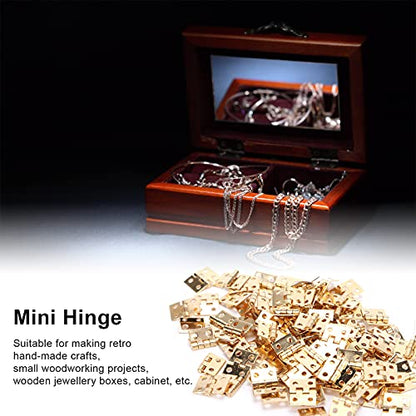 100 Pcs Mini Hinges, Small Hinges Set with 400 Pcs Screws, Tiny Hinge Retro Miniature for Miniature Furniture, Wooden Box, Jewelry Box, 0.3x0.4in (Gold)