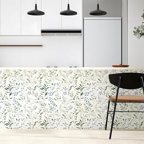 ILHIIOR Blue Leaf Peel and Stick Wallpaper Boho 17.5 x 393 Inches - color: Green, size: 17.5" x 393"