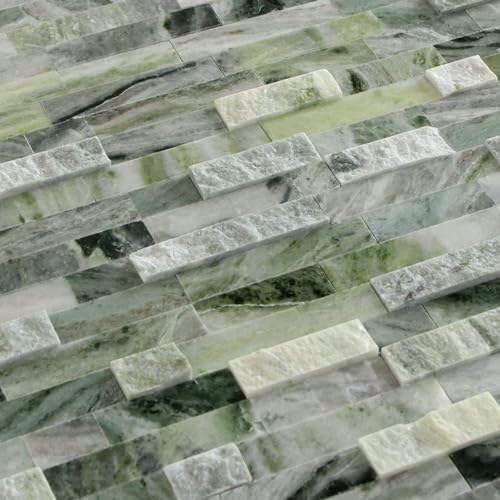 SUNWINGS 5-Sheet Peel and Stick Mosaic Natural 3D Stone Self Adhesive Marble Tiles, 11.5" x 10.7" Stick on Backsplash for Kitchen Bathroom Fireplace Vanity, Emerald Green - color: Emerald Green