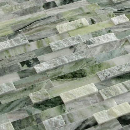 SUNWINGS 5-Sheet Peel and Stick Mosaic Natural 3D Stone Self Adhesive Marble Tiles, 11.5" x 10.7" Stick on Backsplash for Kitchen Bathroom Fireplace Vanity, Emerald Green - color: Emerald Green
