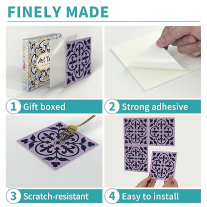 Alwayspon 12 Sheet 6x6inch 3D Thicken Foaming Board Vinyl Backsplash Marble Tiles, Self-Adhesive Peel and Stick Wall Tile Stickers Stick on Subway Tiles for Kitchen Bathroom Wall, Purple Black Floral - color: Purple Black Floral
