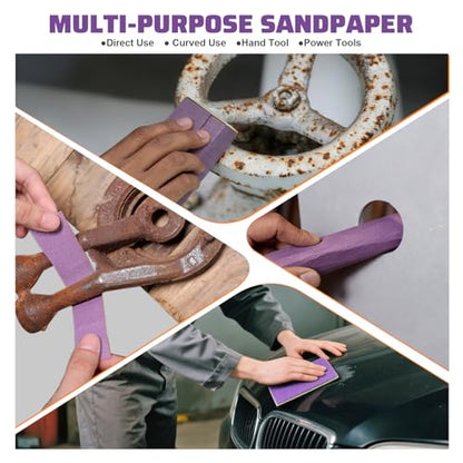 POLIWELL Wet Dry Sanding Sheets 25 PCS 9 x 11 Inch Purple Alumina - style: MIX