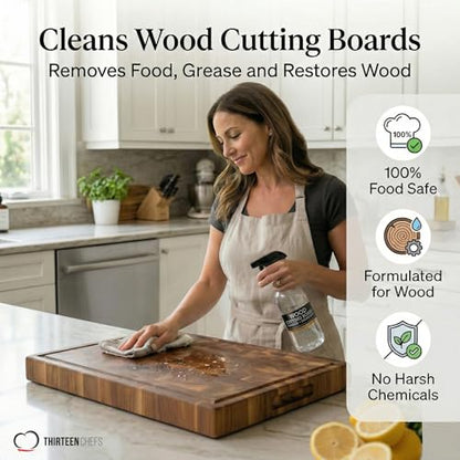 Thirteen Chefs Cutting Board Maintenance Kit - Mineral Oil 8oz & Wood Cleaner Spray 16oz - Food Grade Butcher Block Conditioner & Cleaner