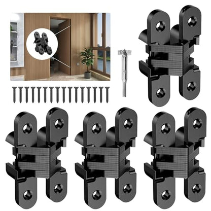 Invisible Cabinet Hinges 180° Black, 4-Pack - color: Black-4PCS, size: B: Door Thick(11/6"~1")