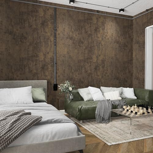 48x354in Extra Wide Concrete Wallpaper Peel and Stick Dark Brown Cement Countertop Contact Paper Waterproof Vinyl Wrap Matte Thick Bubble-Free Design Self-Adhesive Wall Sticker Retro Industrial Style - color: Dark Brown, size: 48" x 354"