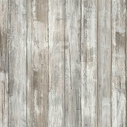 RoomMates Brown Weathered Planks Peel and Stick Wallpaper - color: Brown