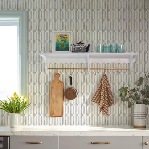STICKGOO Peel and Stick Backsplash Tiles, 12 x 12 in, Marble/Beige - color: Dolomite White + Beige Slate