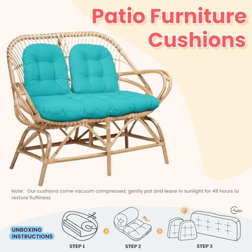 Wicker Chair Cushions 3 Piece Set, Waterproof Outdoor Cushion for Patio Furniture, Loveseat and U-Shaped Wicker Furniture Cushions, Teal - color: Teal