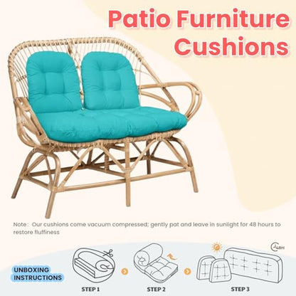 Wicker Chair Cushions 3 Piece Set, Waterproof Outdoor Cushion for Patio Furniture, Loveseat and U-Shaped Wicker Furniture Cushions, Teal - color: Teal