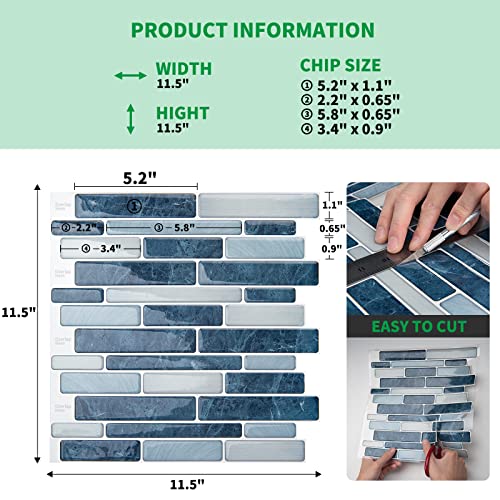 LONGKING Self-Adhesive Kitchen Backsplash, Marble Look Decorative Tiles (10 Tiles) (Dark Blue) - color: Dark Blue