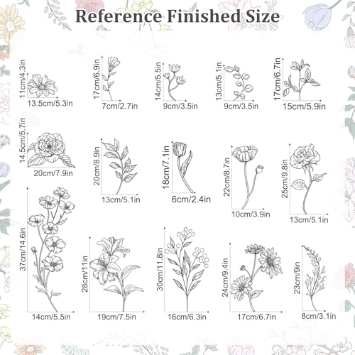 15 Sheets Sketch Wildflower Wall Stickers DIY Garden Floral Decals - color: Black Sketch