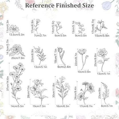 15 Sheets Sketch Wildflower Wall Stickers DIY Garden Floral Decals - color: Black Sketch