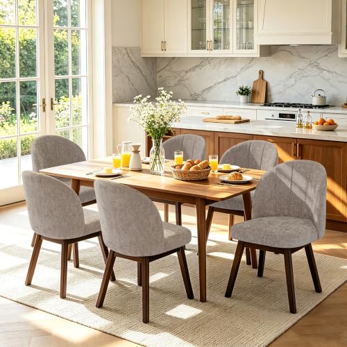 FREKEN Wooden Dining Chairs Set of 6, Modern Fabric Upholstered Dining Room Chair, Kitchen Side Chairs, Farmhouse Armless Dinner Chair for Kitchen, Brown - color: Brown, size: Set of 6