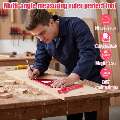 4 Pcs Woodworking Ruler, Metal Precision Pocket Rulers 12, 8, 6 Inch with 3D Multi Angle Measuring Ruler 45/90 Degree for Precision Measuring Marking Inch and Metric