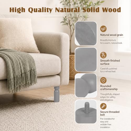 5.1 Inch wooden legs for furniture set of 4 Wood Furniture Legs Couch Feet Colorful Round Sofa Furniture Replacement Solid Wood Furniture Feet for Couch Bed Chair Cabinet Bookcase Dresser Ottoman - color: Grey