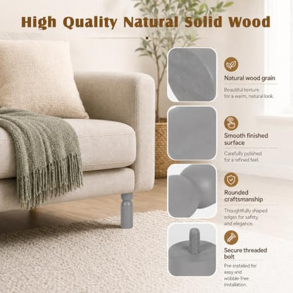 5.1 Inch wooden legs for furniture set of 4 Wood Furniture Legs Couch Feet Colorful Round Sofa Furniture Replacement Solid Wood Furniture Feet for Couch Bed Chair Cabinet Bookcase Dresser Ottoman - color: Grey