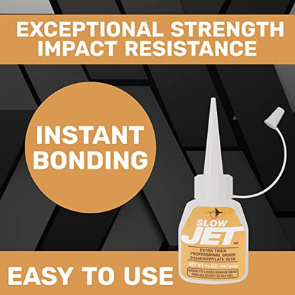 Jet Glue Slow Jet - Thick Industrial Strength CA Glue - Provides Maximum Strength to Laminations - Gap Filler Super Glue - size: .50 oz