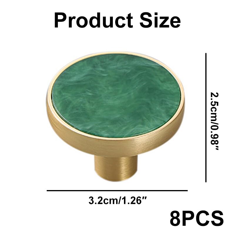 8 Pack Cabinet Knobs & Drawer Pulls, 32mm Classic Round Cabinet Hardware with Screws, Modern Simple Design for Kitchen Dresser Cupboard Office Drawer and Door Handles, Green