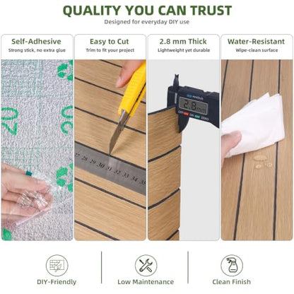 Elvone Peel and Stick PVC Slat Wood Wall Panel, Yellow, 236" x 15.7" - color: Yellow, size: 15.7" x 236"