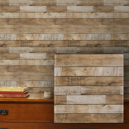 COMSTICKC 3D Faux Wood Wall Sticker Shiplap Peel and Stick, Not Real Wood - color: Raw Wood