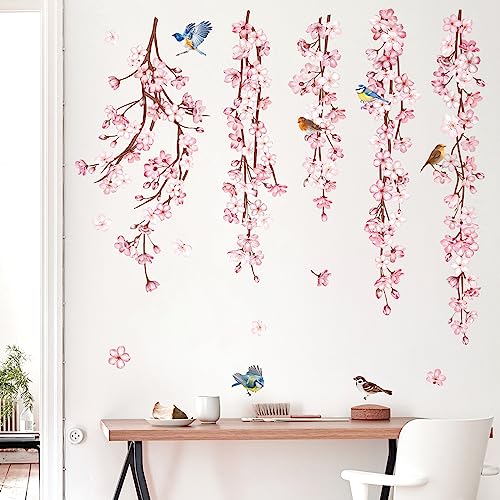 decalmile Cherry Blossom Flower Vine Floral Tree Wall Decals Stickers - color: B