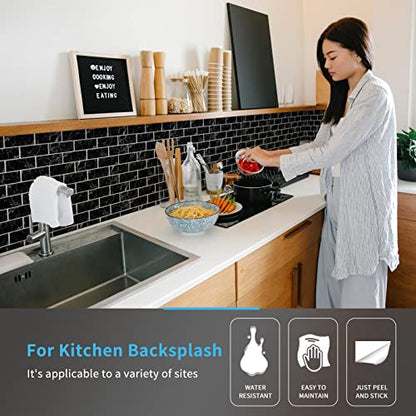 Art3d 10-Pack Subway Peel and Stick Backsplash, 12 x 12 Inch, Black Marble - color: Black Marble