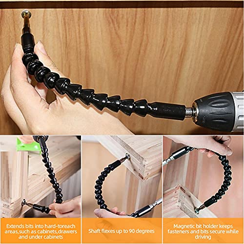 11.7in Flexible Screwdriver Bit Extension Kit - 10pc Set with 90° Angled Bits and Soft Shaft Adaptors