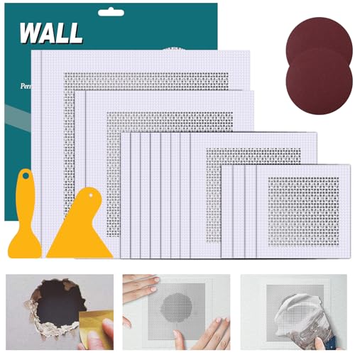 Drywall Repair Kit 20 Pack Aluminum Wall Repair Patch Kit, 2/4/6/8 inch Fiber Mesh Over Galvanized Plate, Dry Wall Hole Repair Patch Metal Patch with Extended Self-Adhesive Mesh (20 Pcs) - color: 12 Pcs