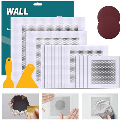 Drywall Repair Kit 20 Pack Aluminum Wall Repair Patch Kit, 2/4/6/8 inch Fiber Mesh Over Galvanized Plate, Dry Wall Hole Repair Patch Metal Patch with Extended Self-Adhesive Mesh (20 Pcs) - color: 12 Pcs