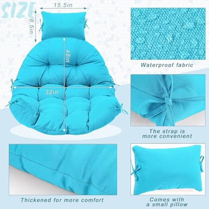 Tudomro Waterproof Egg Chair Cushion with Pillow Filling 2.58 kg Replacement Rocking Wicker Chair Cushion 48" x 32" High Back Hanging Swing Hammock Pad Thicken for Outdoor Patio Garden(Lake Blue) - color: Lake Blue