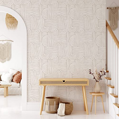 CostaCover Beige Boho Style Pell and Stick Wallpaper - Neutral Self Adhesive Modern Decor - Scandinavian Design Removable Temporary Wall Mural